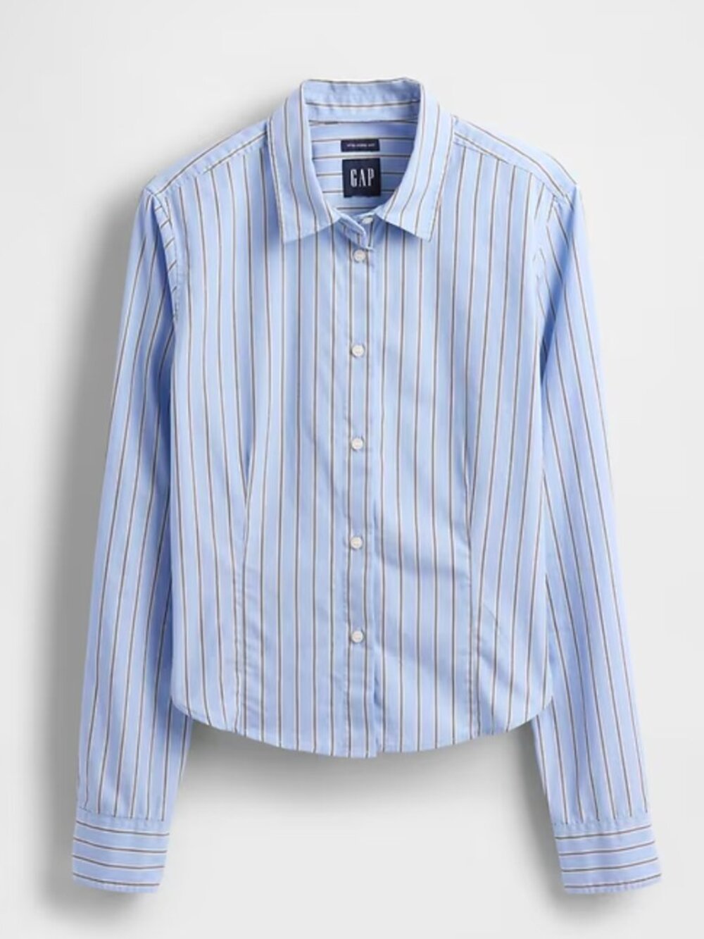 NEW with tags Gap Women's Cotton Fitted Crop Blue Shirt Black White Stripe M - Picture 3 of 9